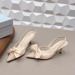 Prada Pale Pink Pointed Bow Slingback Heels